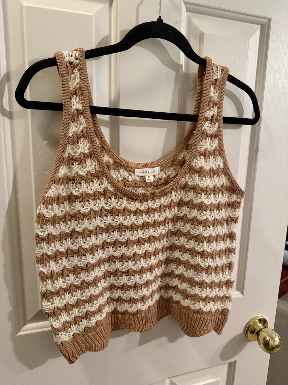 Blu Pepper Cream and Tan Crocheted Knit Tank